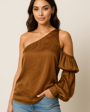 blusa de un solo hombro ocre studio f
