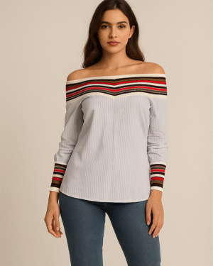 Inicio blusa de rayas con hombros descubiertos studio f