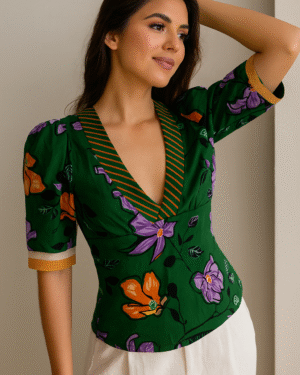 blusa verde con estampado floral ela