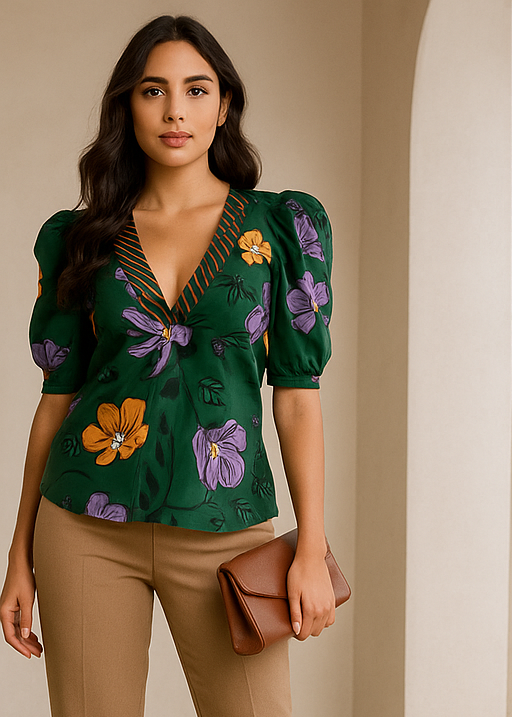 blusa verde con estampado floral ela blusa verde con estampado floral ela